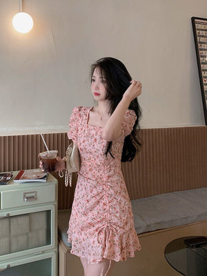 Floral skirt gentle style ins women's summer unique design artistic skirt Korean style milky dress - Negative Apparel