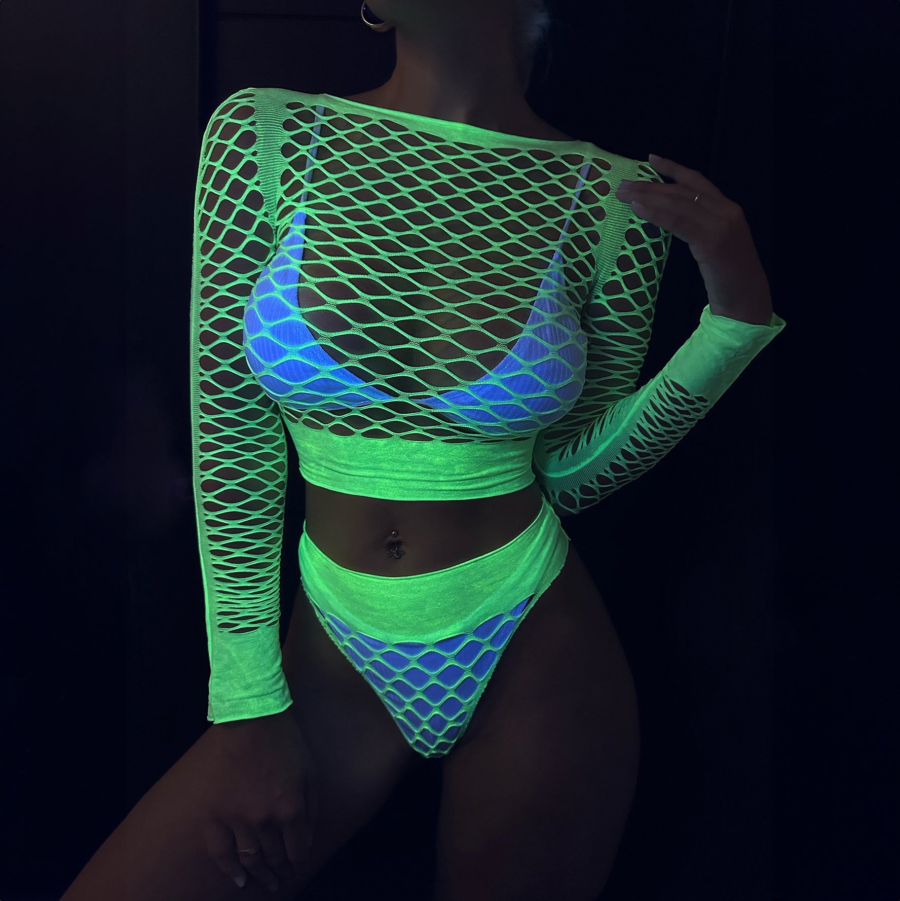 Fluorescent Green Nylon Outfit – Cute Girl / Prom Queen Role - Playing, Made Garment - Negative Apparel