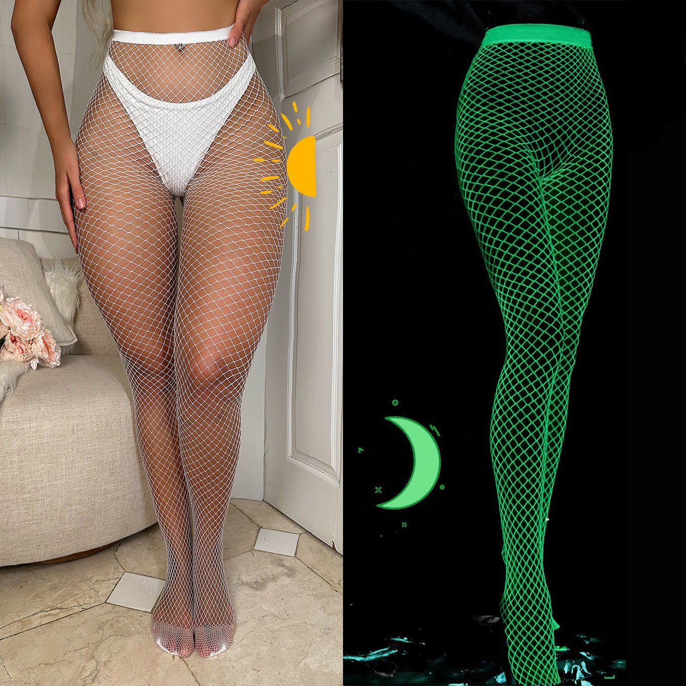 Fluorescent Nylon Romper Tights – Sexy Nightclub Dance Wear, Foot - Stepping Socks - Negative Apparel
