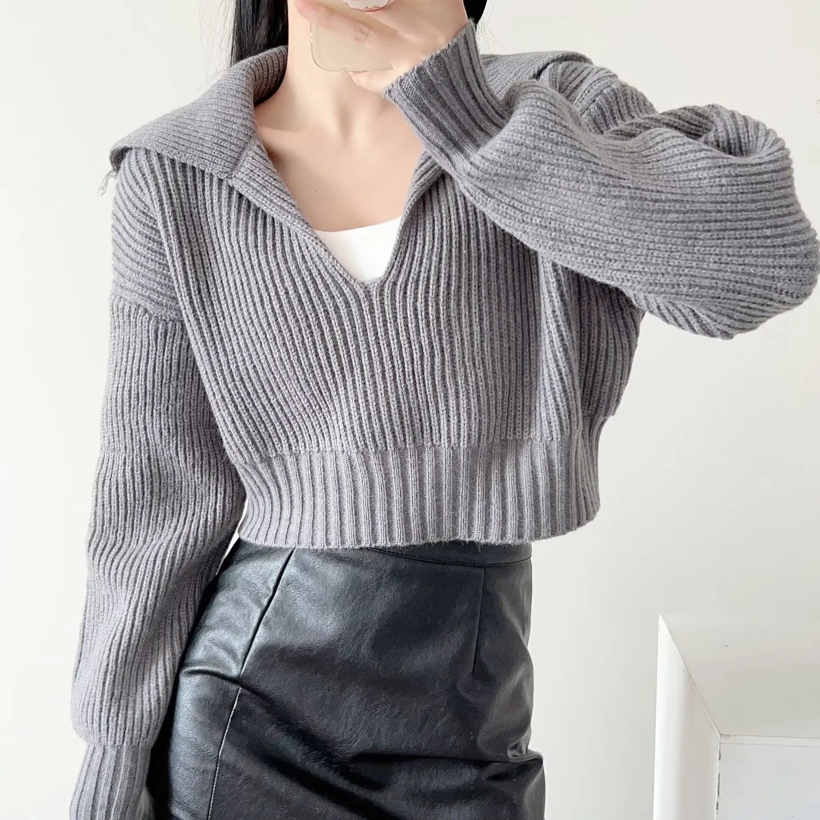 Four - color lapel versatile knitted sweater - Negative Apparel