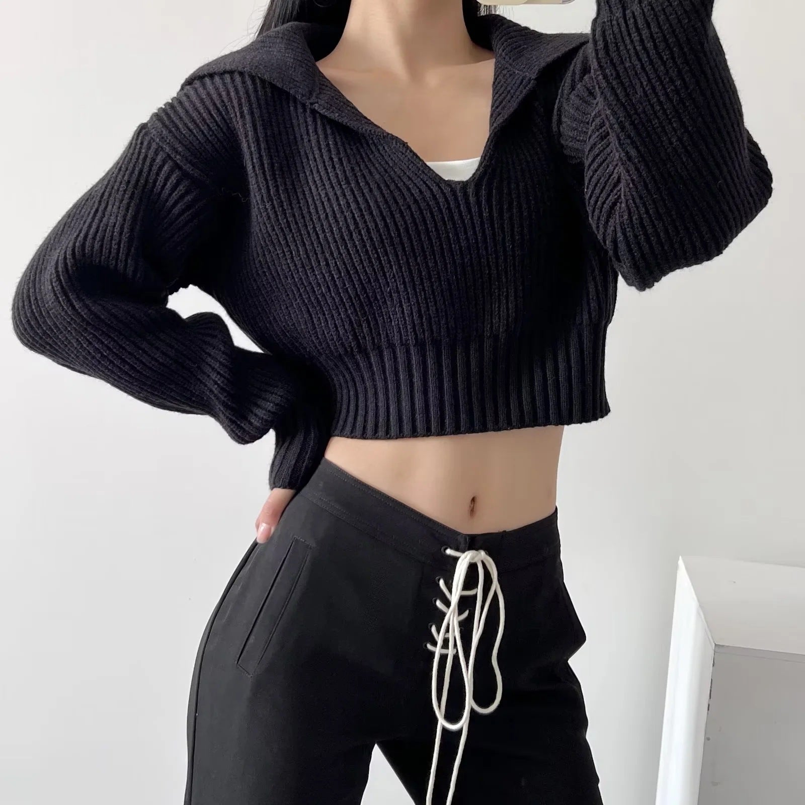 Four - color lapel versatile knitted sweater - Negative Apparel