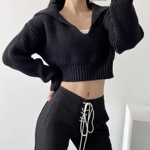 Four - color lapel versatile knitted sweater - Negative Apparel