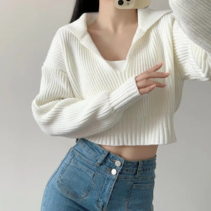 Four - color lapel versatile knitted sweater - Negative Apparel