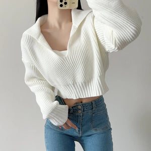 Four - color lapel versatile knitted sweater - Negative Apparel