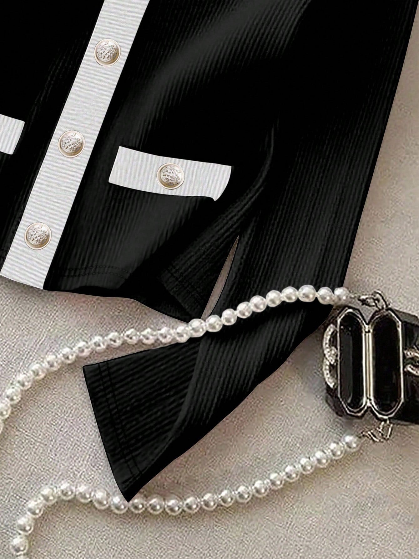 Franclia Women's Contrast Color Button V - Neck Long Sleeve Elegant T-Shirt - Negative Apparel