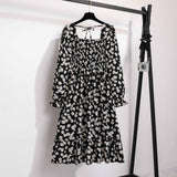 French horn - sleeved floral dress women's long - sleeved chiffon dress design sense niche coffee break skirt - Negative Apparel