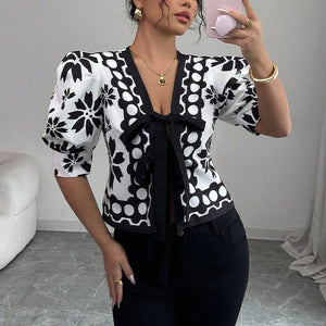 French pattern lantern - sleeved cardigan women's top - Negative Apparel