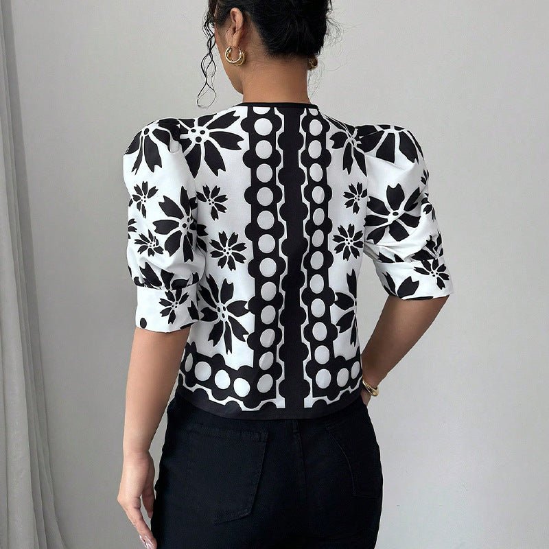 French pattern lantern - sleeved cardigan women's top - Negative Apparel