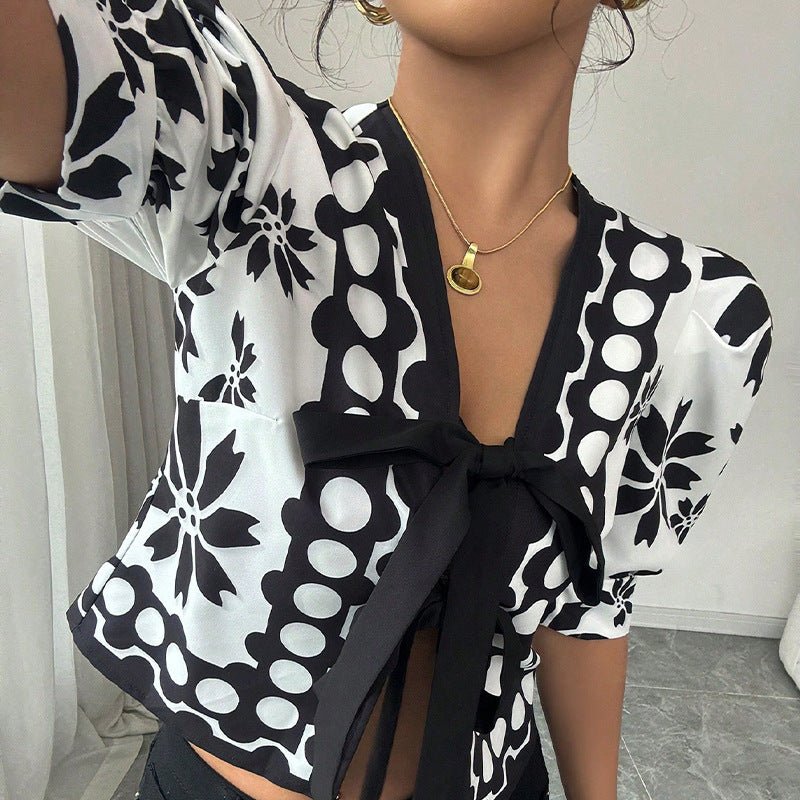 French pattern lantern - sleeved cardigan women's top - Negative Apparel