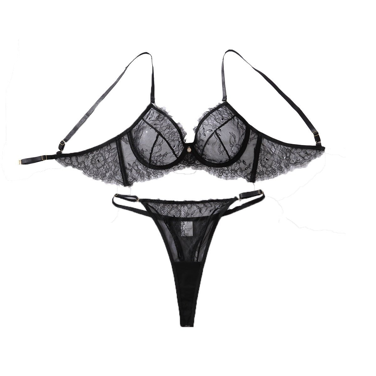 French perspective eyelash lace steel ring gathers to shape thin sexy underwear split set - Negative Apparel