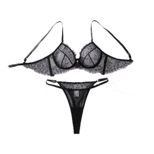 French perspective eyelash lace steel ring gathers to shape thin sexy underwear split set - Negative Apparel