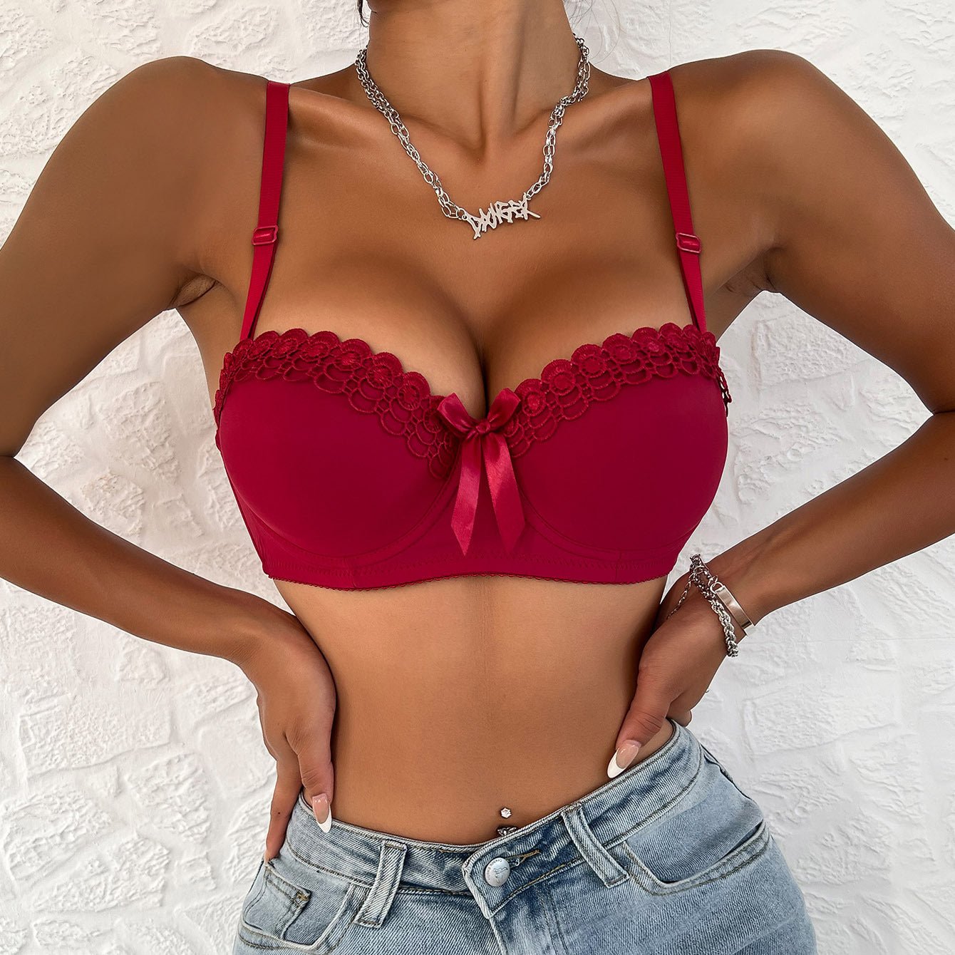 French style bra smooth surface with steel ring adjustment shape up to show, half cup bra - Negative Apparel