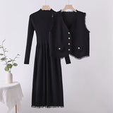 French tassel small fragrant style vest jacket dress two - piece set - Negative Apparel