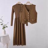 French tassel small fragrant style vest jacket dress two - piece set - Negative Apparel