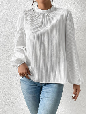Frenchy Mock Neck Keyhole Back Blouse - Negative Apparel
