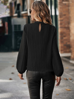 Frenchy Mock Neck Keyhole Back Blouse - Negative Apparel