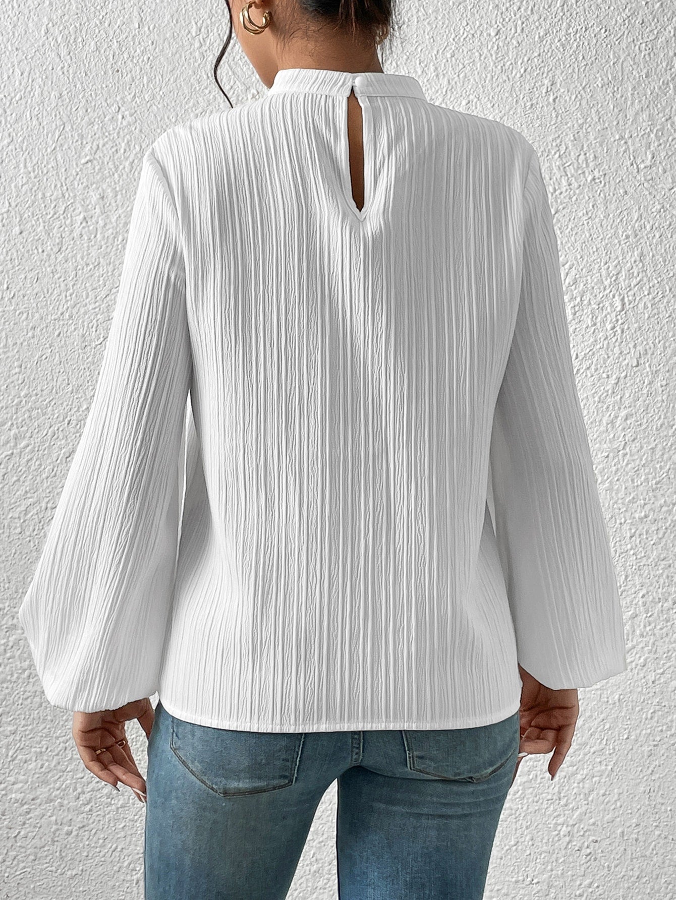 Frenchy Mock Neck Keyhole Back Blouse - Negative Apparel