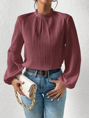 Frenchy Mock Neck Keyhole Back Blouse - Negative Apparel