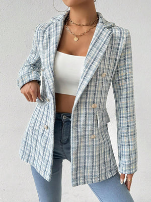 Frenchy Plaid Double Breasted Tweed Overcoat - Negative Apparel