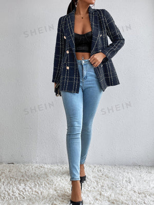 Frenchy Plaid Double Breasted Tweed Overcoat - Negative Apparel