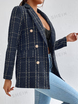 Frenchy Plaid Double Breasted Tweed Overcoat - Negative Apparel