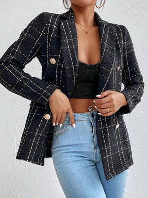 Frenchy Plaid Double Breasted Tweed Overcoat - Negative Apparel