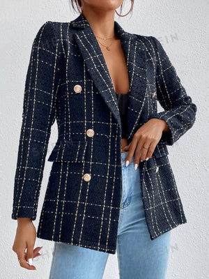 Frenchy Plaid Double Breasted Tweed Overcoat - Negative Apparel