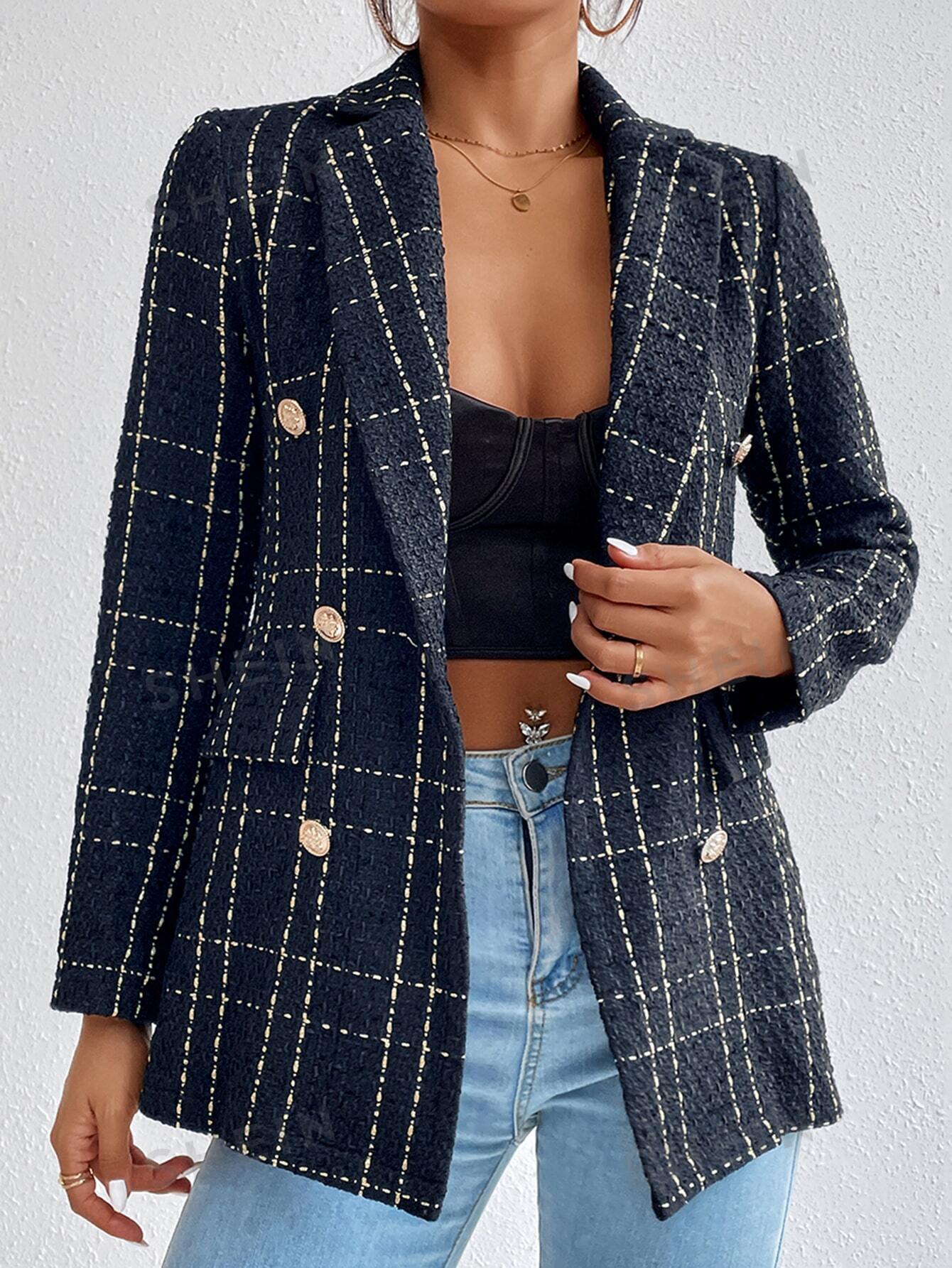 Frenchy Plaid Double Breasted Tweed Overcoat - Negative Apparel