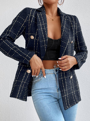 Frenchy Plaid Double Breasted Tweed Overcoat - Negative Apparel