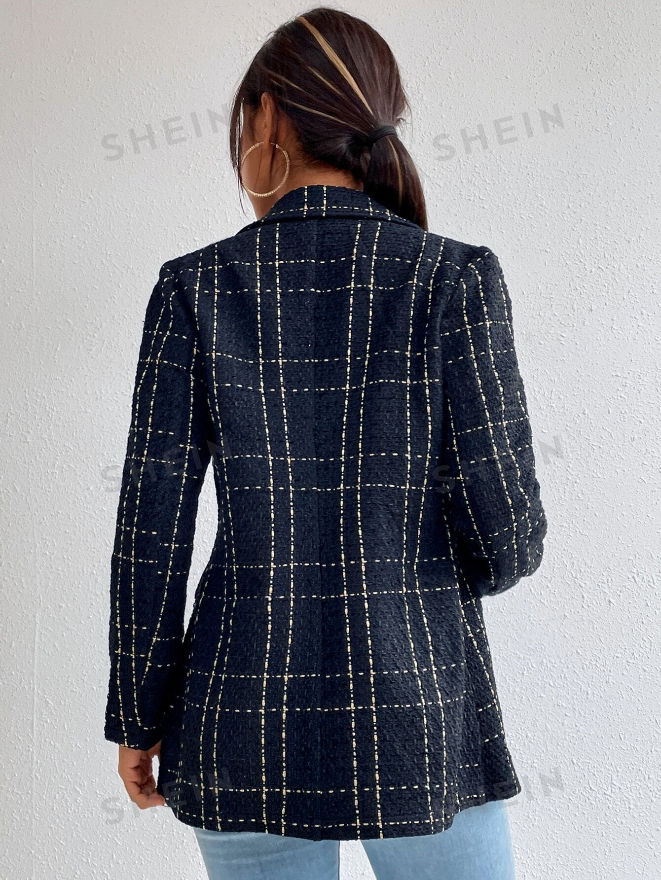 Frenchy Plaid Double Breasted Tweed Overcoat - Negative Apparel