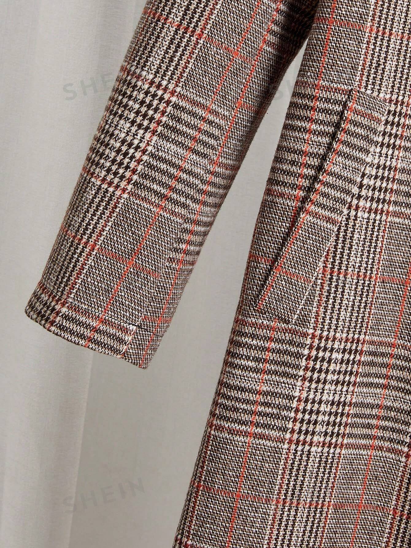 Frenchy Plaid Print Double Breasted Lapel Neck Coat - Negative Apparel