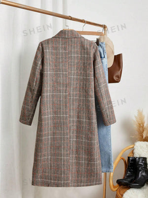 Frenchy Plaid Print Double Breasted Lapel Neck Coat - Negative Apparel