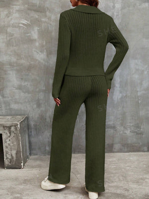 Frenchy Solid Ribbed Knit Sweater & Knit Pants - Negative Apparel