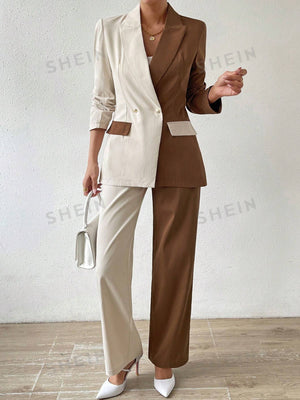 Frenchy Two Tone Double Button Blazer & Suit Pants - Negative Apparel