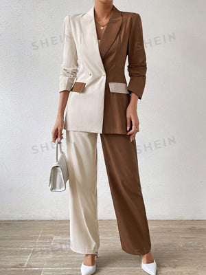 Frenchy Two Tone Double Button Blazer & Suit Pants - Negative Apparel