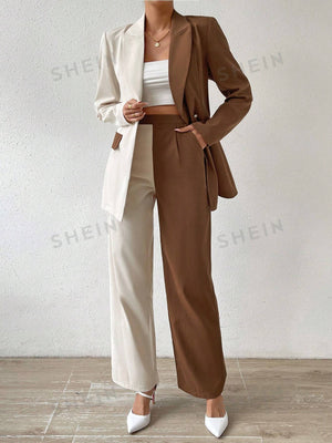 Frenchy Two Tone Double Button Blazer & Suit Pants - Negative Apparel