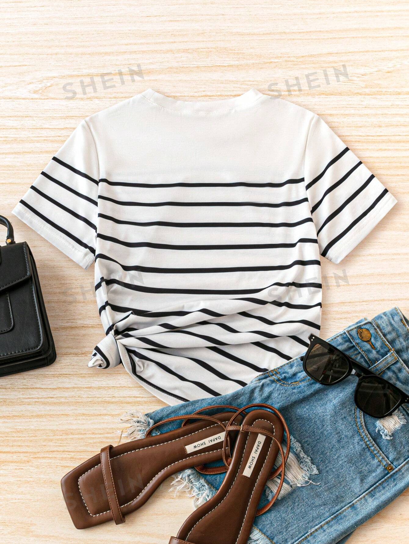 Frenchy Women Striped Casual Versatile T-Shirt - Negative Apparel