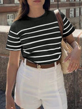 Frenchy Women Striped Casual Versatile T-Shirt - Negative Apparel