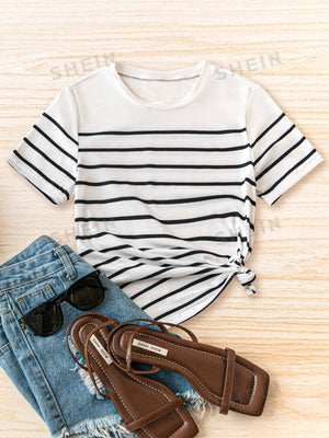 Frenchy Women Striped Casual Versatile T-Shirt - Negative Apparel