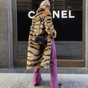 Fur imitation fur coat imitation tiger pattern extended artificial fur jacket loose and light luxury - Negative Apparel