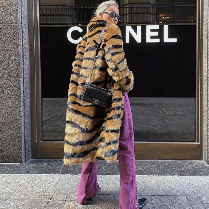 Fur imitation fur coat imitation tiger pattern extended artificial fur jacket loose and light luxury - Negative Apparel