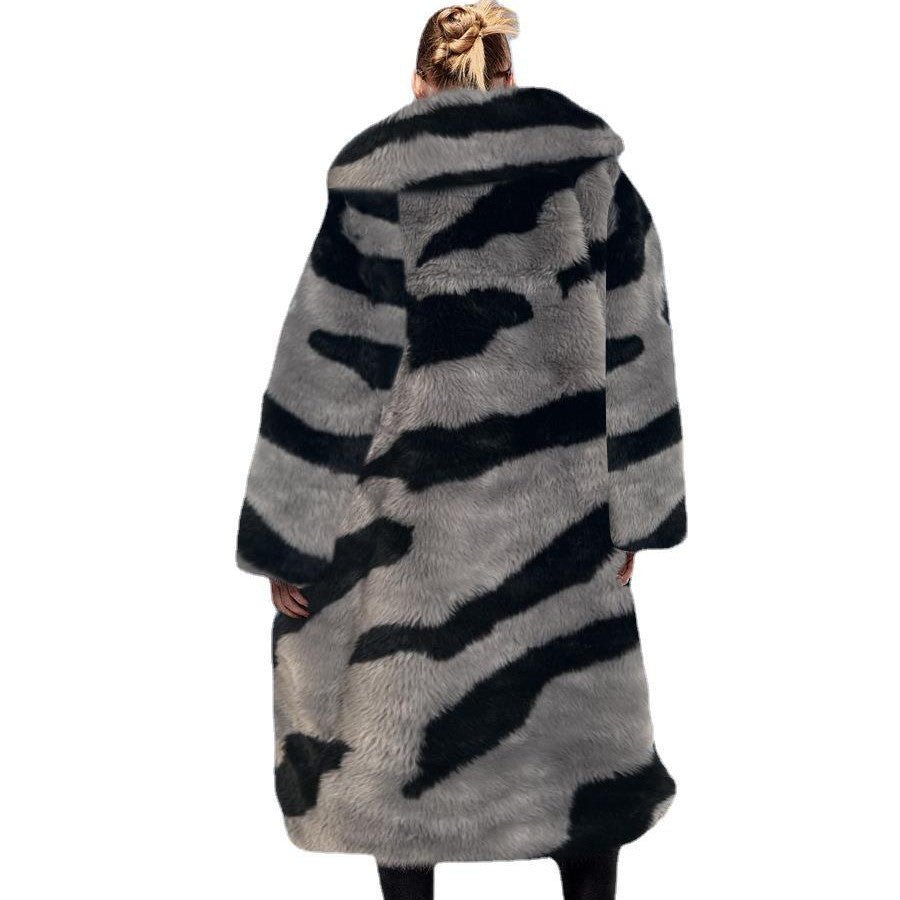 Fur imitation fur coat imitation tiger pattern extended artificial fur jacket loose and light luxury - Negative Apparel