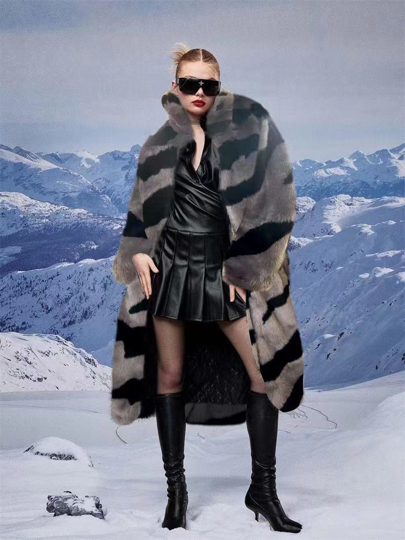 Fur imitation fur coat imitation tiger pattern extended artificial fur jacket loose and light luxury - Negative Apparel