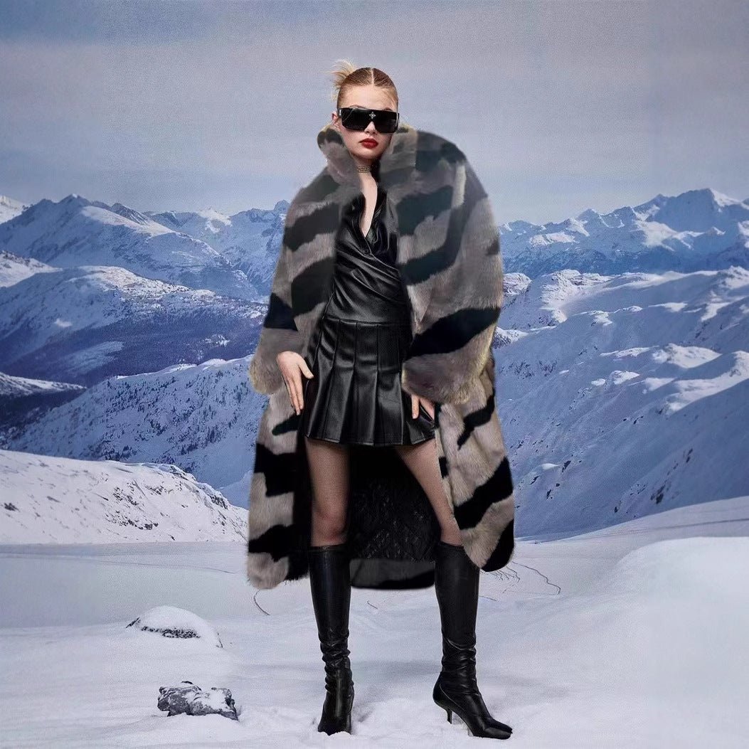 Fur imitation fur coat imitation tiger pattern extended artificial fur jacket loose and light luxury - Negative Apparel