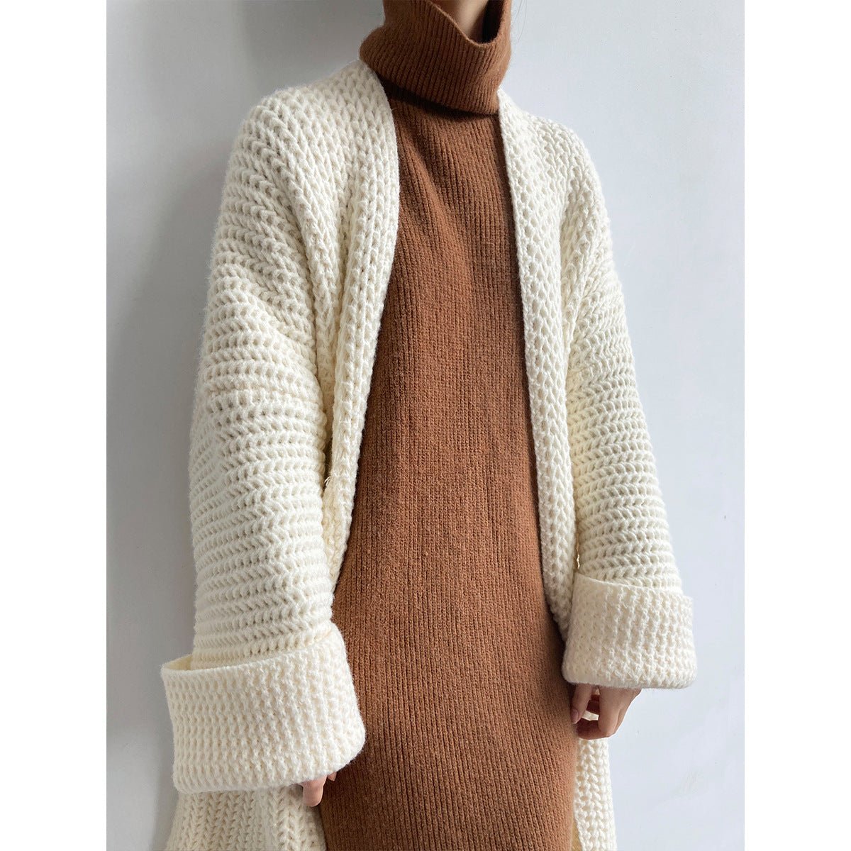 Gentle Korean style coat 2024 winter new Hepburn style pure color knitted cardigan - Negative Apparel