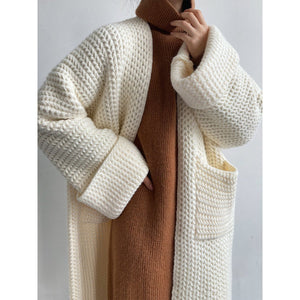 Gentle Korean style coat 2024 winter new Hepburn style pure color knitted cardigan - Negative Apparel