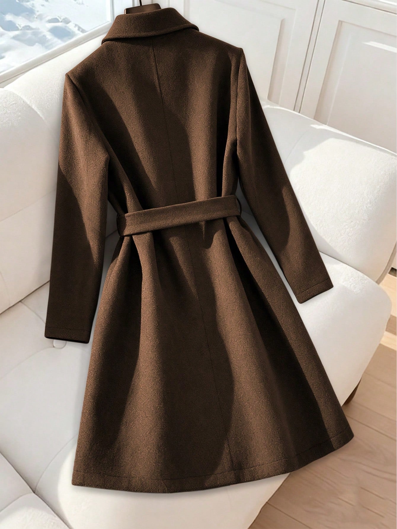 GlowEve Elegant Luxury Autumn/Winter Long Sleeve Belted Women Overcoat - Negative Apparel