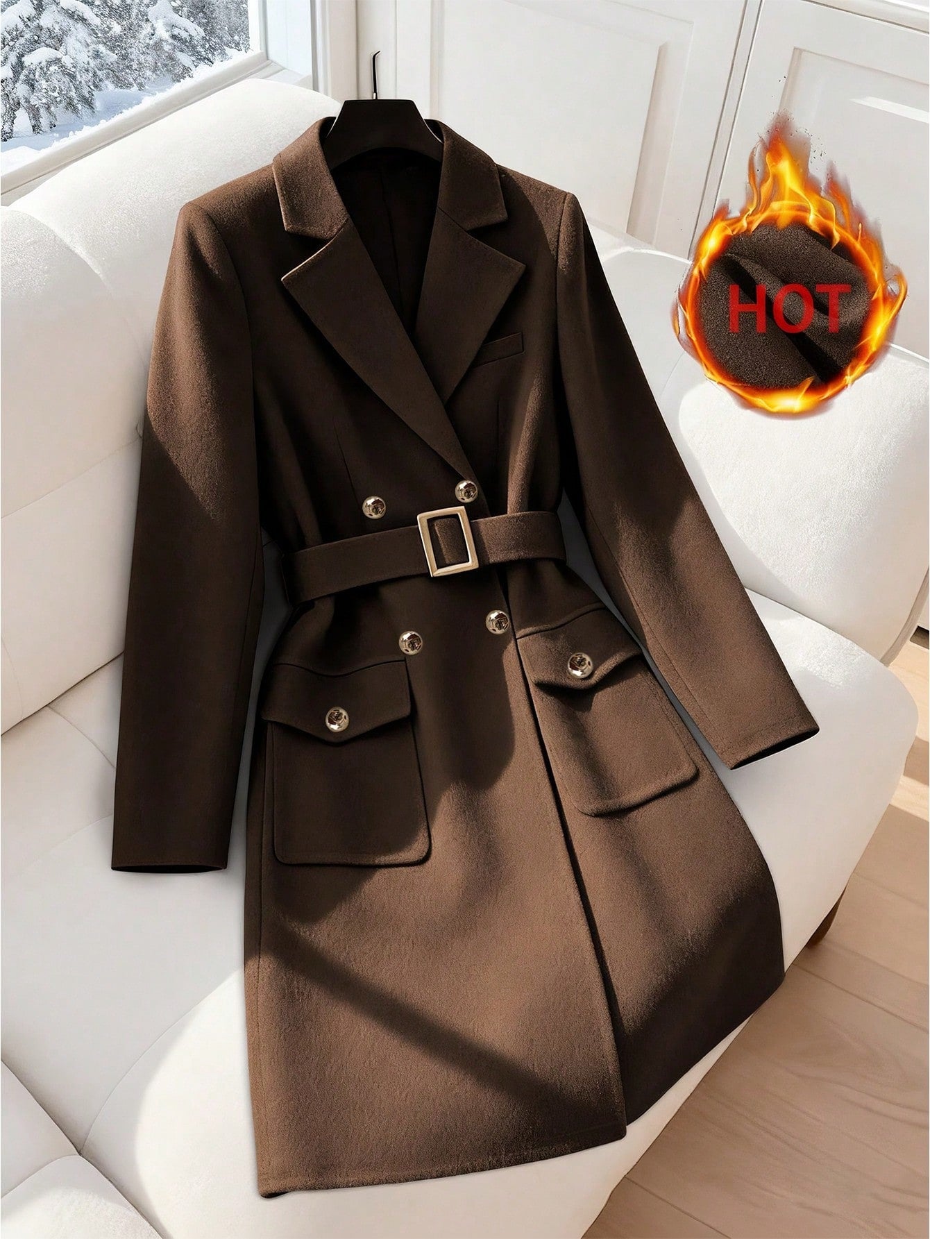 GlowEve Elegant Luxury Autumn/Winter Long Sleeve Belted Women Overcoat - Negative Apparel