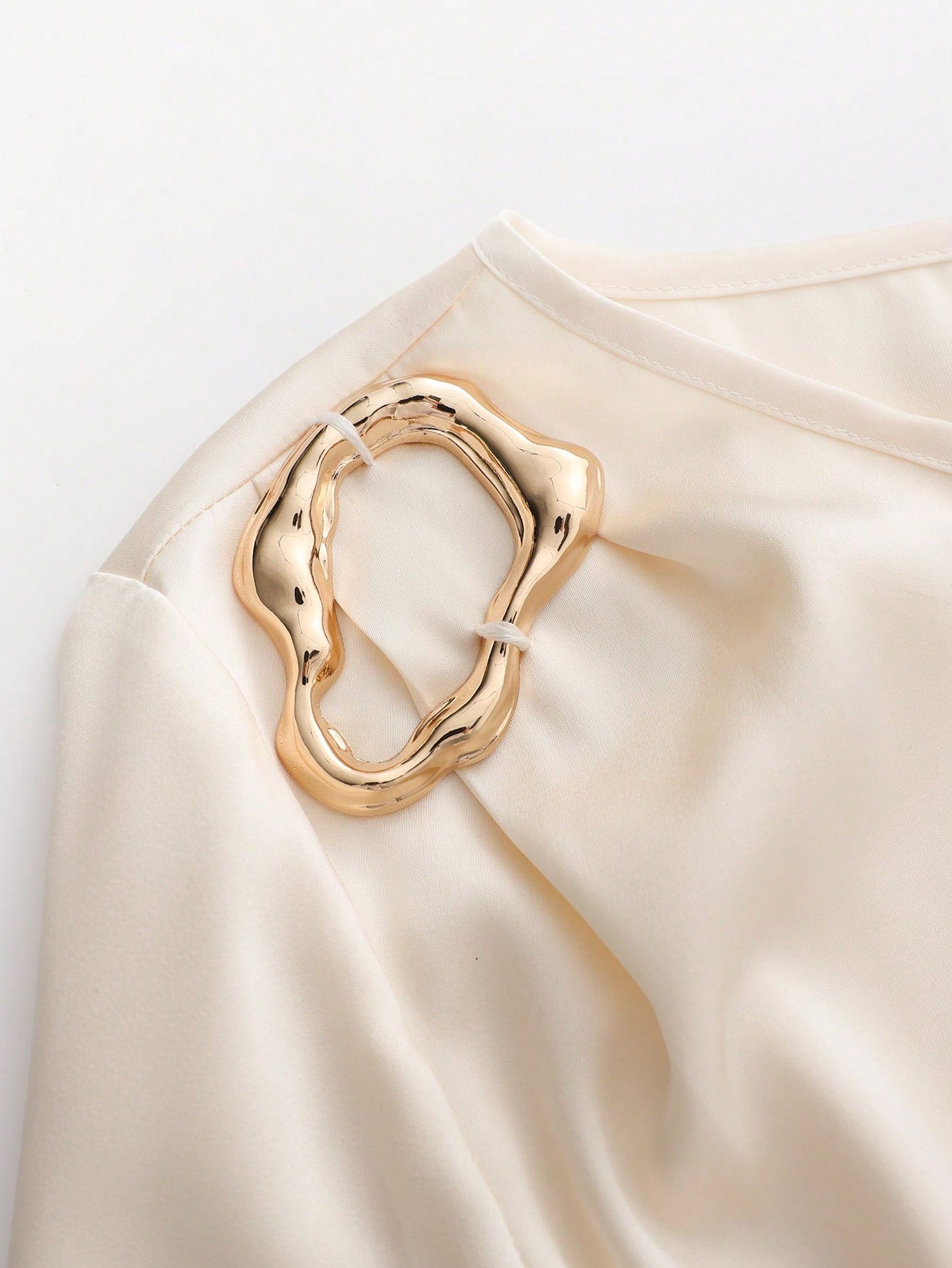 GlowEve Women's Elegant Long Sleeve Asymmetrical Dress with Metallic Pleats, Apricot Color, Suitable for Autumn and Winter - Negative Apparel