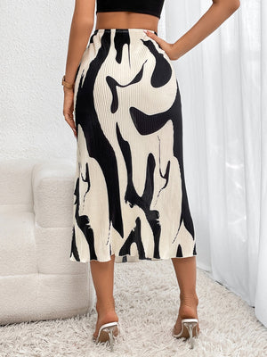 Graphic Print Plisse Long Skirt - Negative Apparel